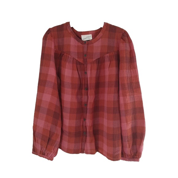 Universal Thread Tops - Universal Thread Top Size Large Plaid Front Button Up Prarie Western Cottagecore